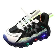 Kcodviy Fashion Autumn Children Girls Sports Shoes Flat Thick Bottom Lightweight Non Lace Up Hook Loop Easy To Wear Colorblock Mesh Upper Breathable And Comfortable Shoes Girls Light up Kids Shoe